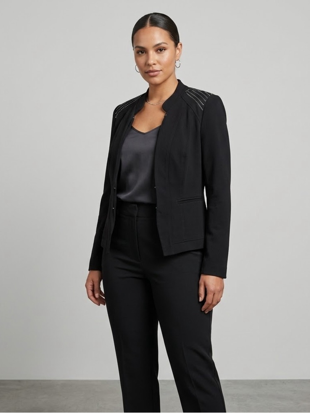 White House Black Market Black Stud-Trimmed Tailored Jacket